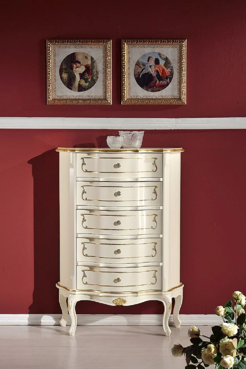 Luxury Baroque chest of drawers cream / gold - Handmade baroque style solid wood chest of drawers with 5 drawers - Handcrafted Italian Baroque furniture - Luxury quality - Made in Italy