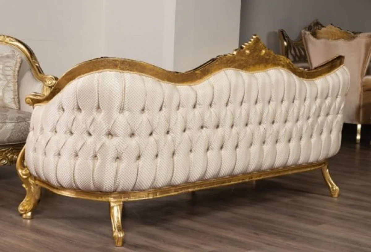 Luxury Baroque Sofa Beige / Gold - Magnificent Living Room Sofa with Pattern - Magnificent Baroque Living Room Furniture