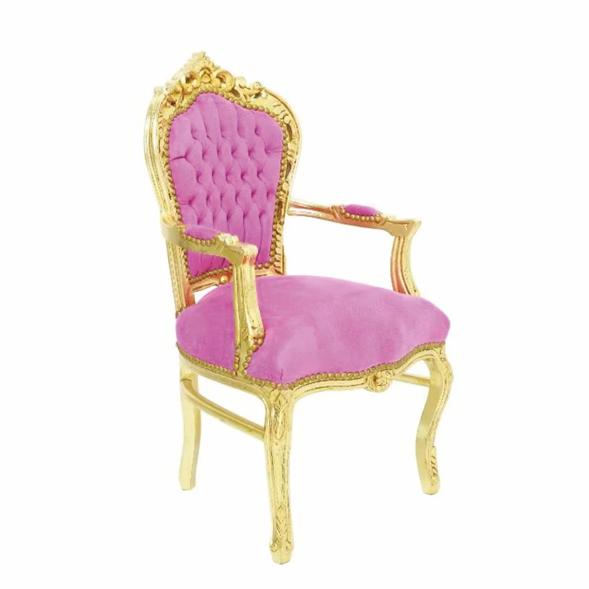 Baroque Velvet Dining Chair with Armrests Pink / Gold - Baroque Furniture