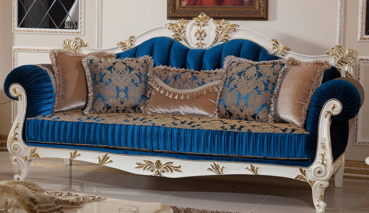 Luxury baroque living room set blue / brown / white / gold - 2 baroque sofas & 2 baroque armchairs & 1 baroque coffee table - living room furniture in baroque style - baroque furniture - baroque furnishings