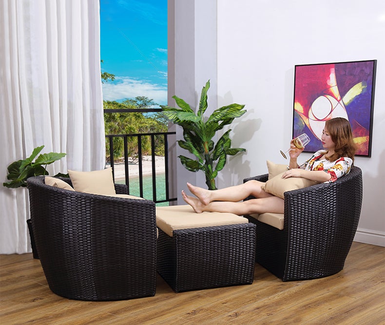 Lounger Outdoor Rattan Sofa Lying Bed Balcony Villa Outdoor PE Rattan Chairs Sets