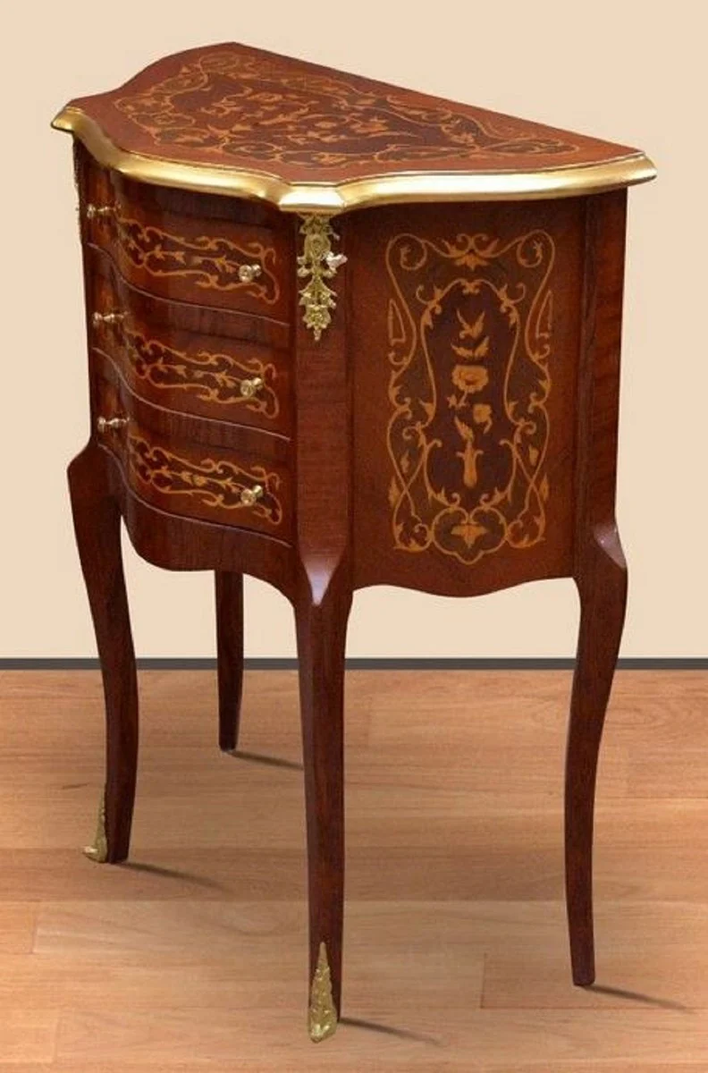 Baroque night dresser dark brown inlaid / gold - handmade solid wood chest of drawers in baroque style - antique style bedside table - side table with 3 drawers - baroque furniture