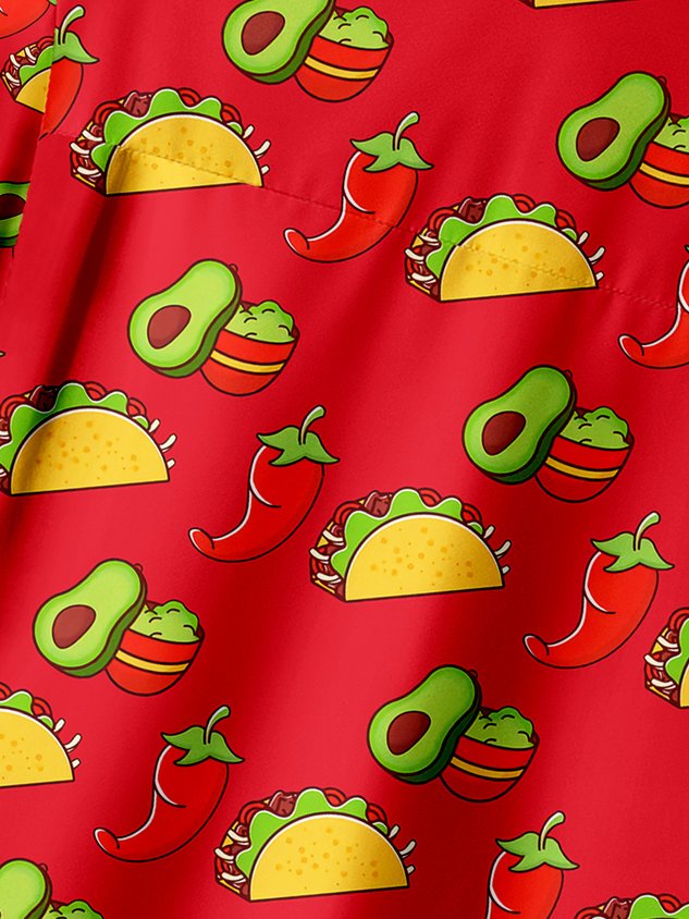 Mexican Bigfoot Taco Chest Pocket Short Sleeve Casual Shirt