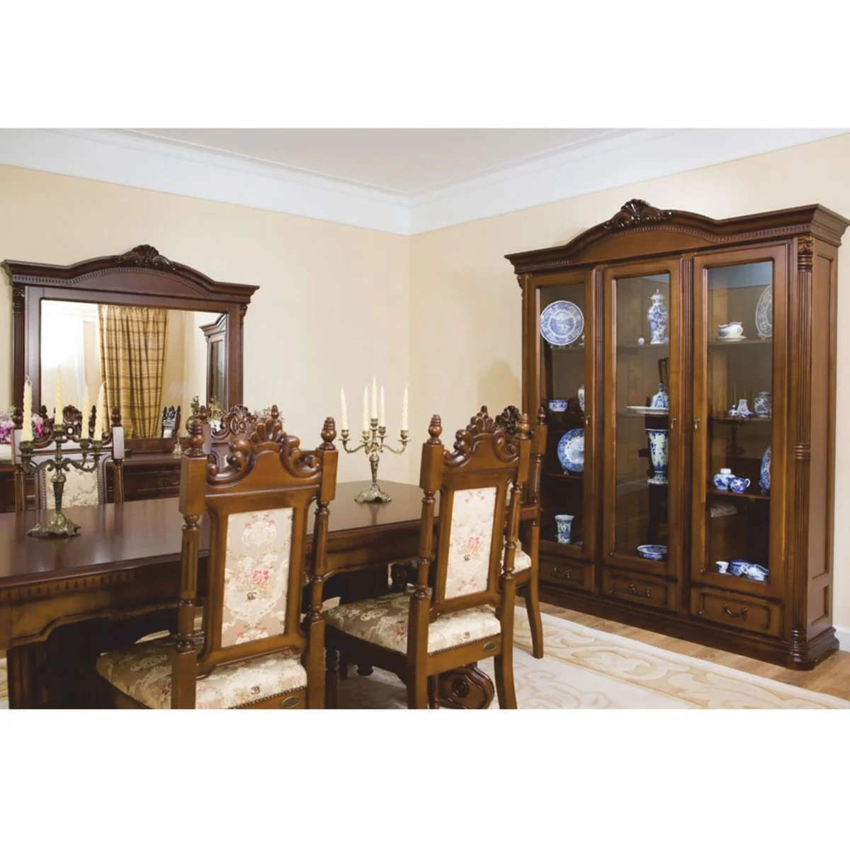 Luxury Baroque Dining Room Set Brown / Cream - 1 extendable dining table & 6 chairs