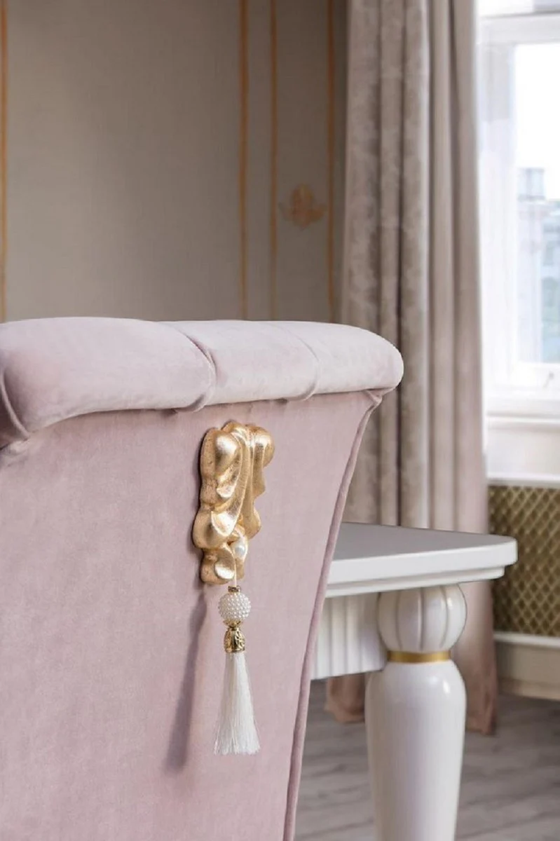 Luxury Baroque Dining Room Chair Set of 6 Pink / White / Gold - Handmade Kitchen Chairs in Baroque Style - Luxury Dining Room Furniture in Baroque Style - Baroque Furniture - Noble & Magnificent