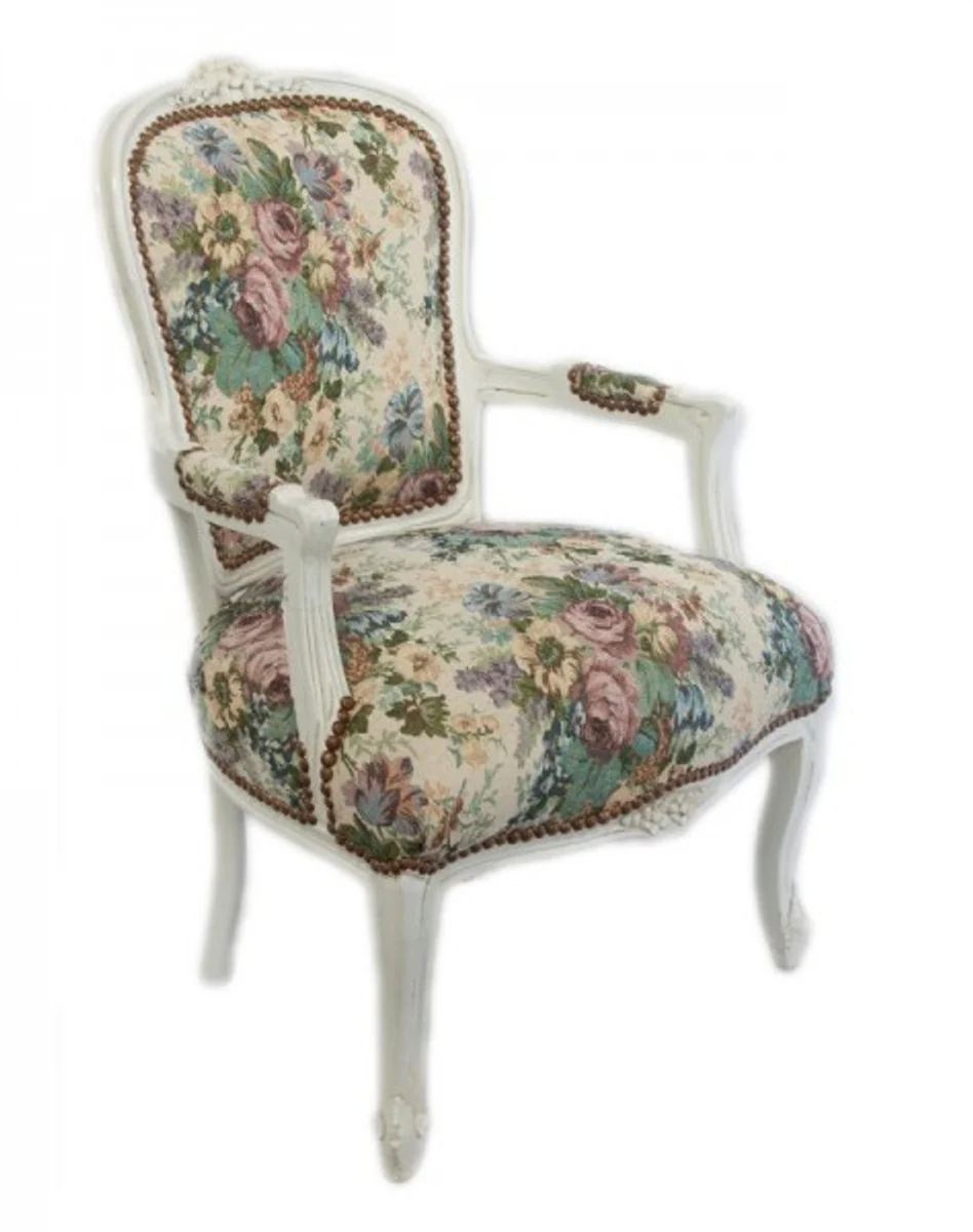 Baroque Salon Chair Flower Pattern/Antique White - Antique Design Furniture