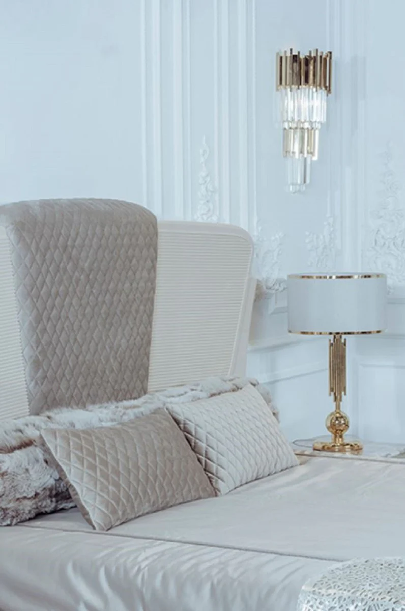 Luxury Art Deco double bed beige / gray / gold - noble solid wood bed with headboard - Art Deco bedroom & hotel furniture - luxury collection