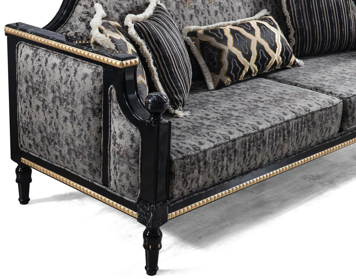Luxury baroque sofa gray / black / gold 237 x 90 x H. 105 cm - living room sofa with decorative pillows - noble baroque furniture