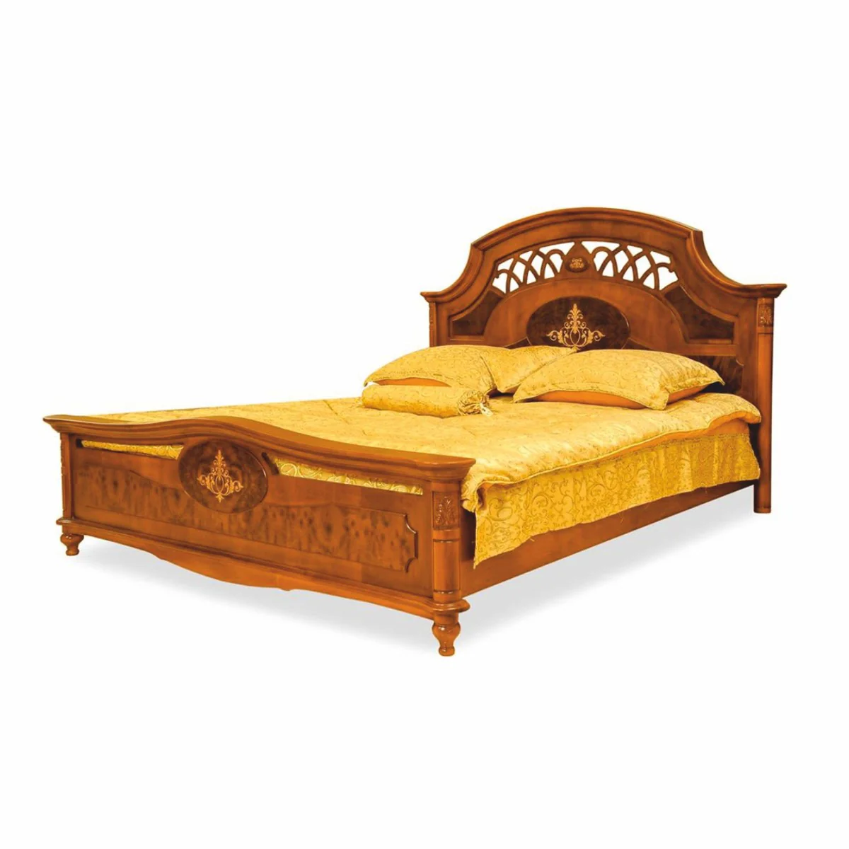 Luxury Baroque Solid Wood Double Bed Brown / Dark Brown - Baroque Bedroom Furniture