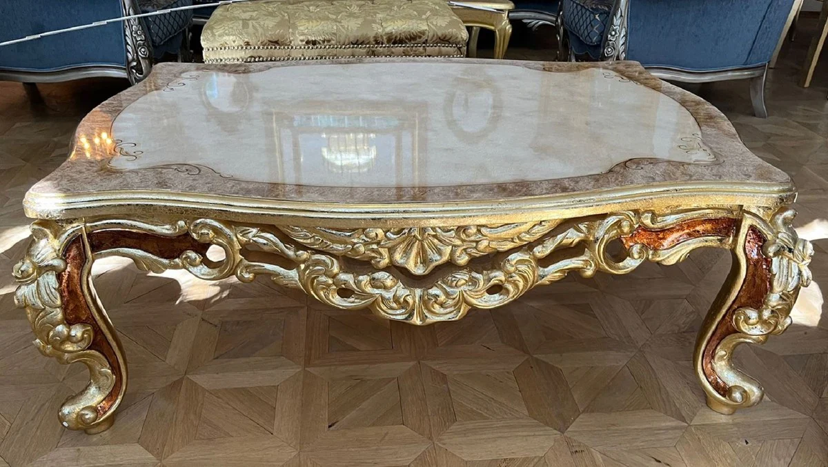 Luxury baroque coffee table white / gray / gold / brown - magnificent solid wood living room table in baroque style - magnificent baroque furniture