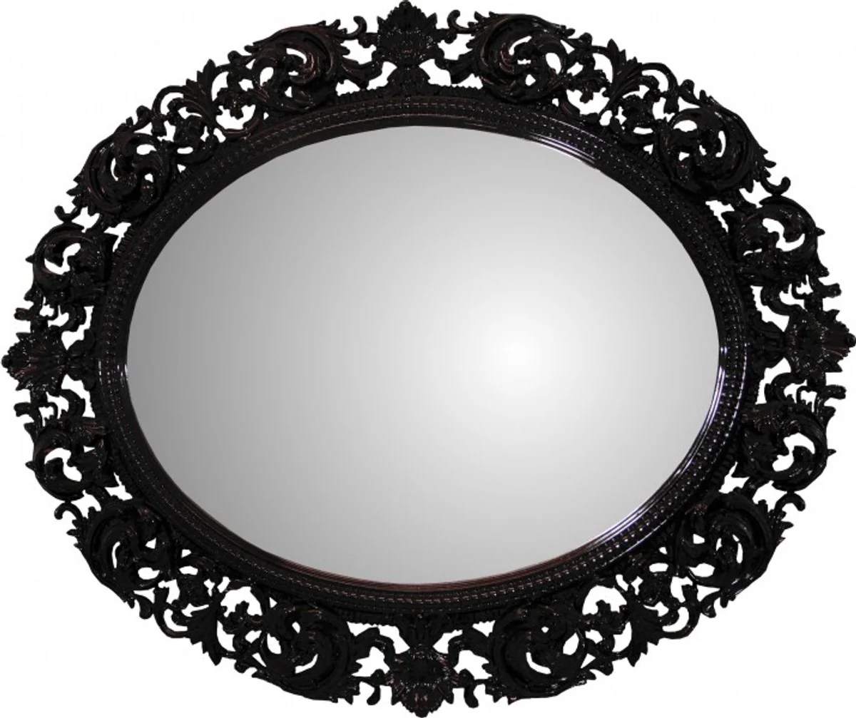 Baroque luxury wall mirror made of oak wood, black high gloss, W 129 cm, H 109 cm - noble and magnificent - made in Italy