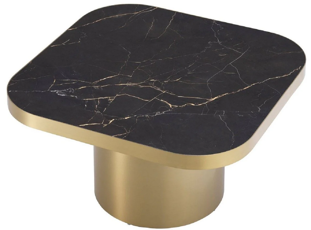 Luxury side table black / brass 64 x 64 x H. 37.5 cm - Square stainless steel table with ceramic top - Living room furniture - Luxury furniture