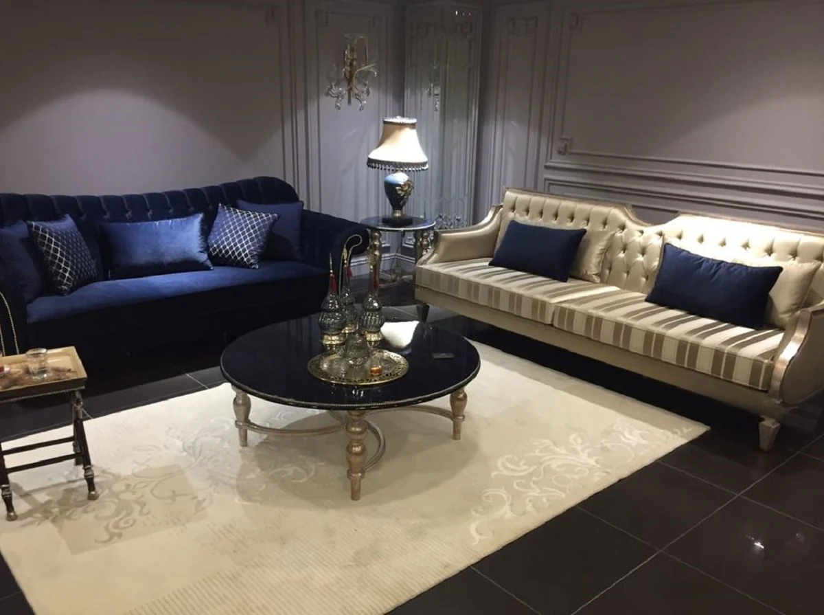 Luxury Baroque Sofa Gold / White / Antique Silver - Handmade Living Room Sofa with Stripes - Baroque Living Room Furniture - Noble & Magnificent