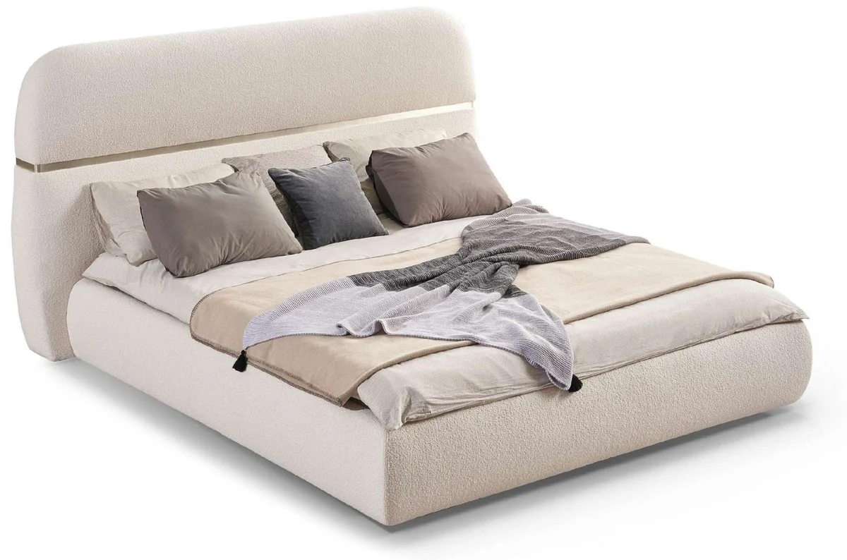 Luxury double bed cream / gold 230 x 244 x H. 130 cm - solid wood bed with headboard - bedroom furniture - hotel furniture - luxury furniture - luxury furnishings