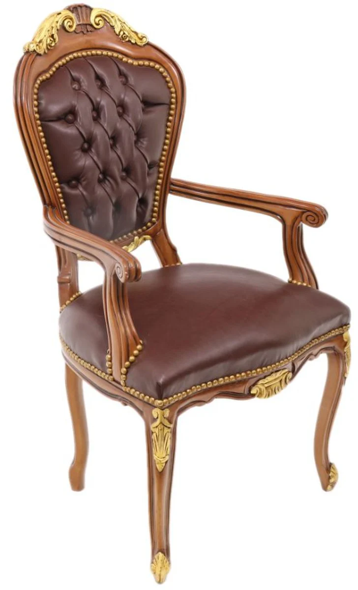 Luxury Baroque Mahogany Chair with Armrests - Luxury Desk Chair