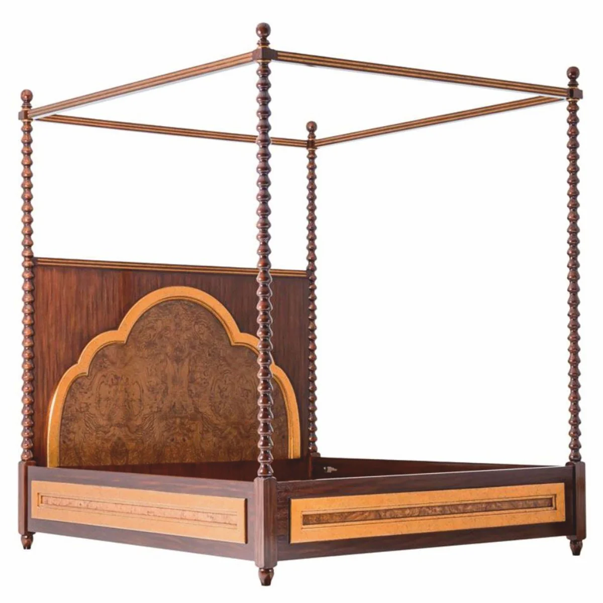 Luxury Solid Wood Four Poster Bed Brown - Hotel & Bedroom Furniture