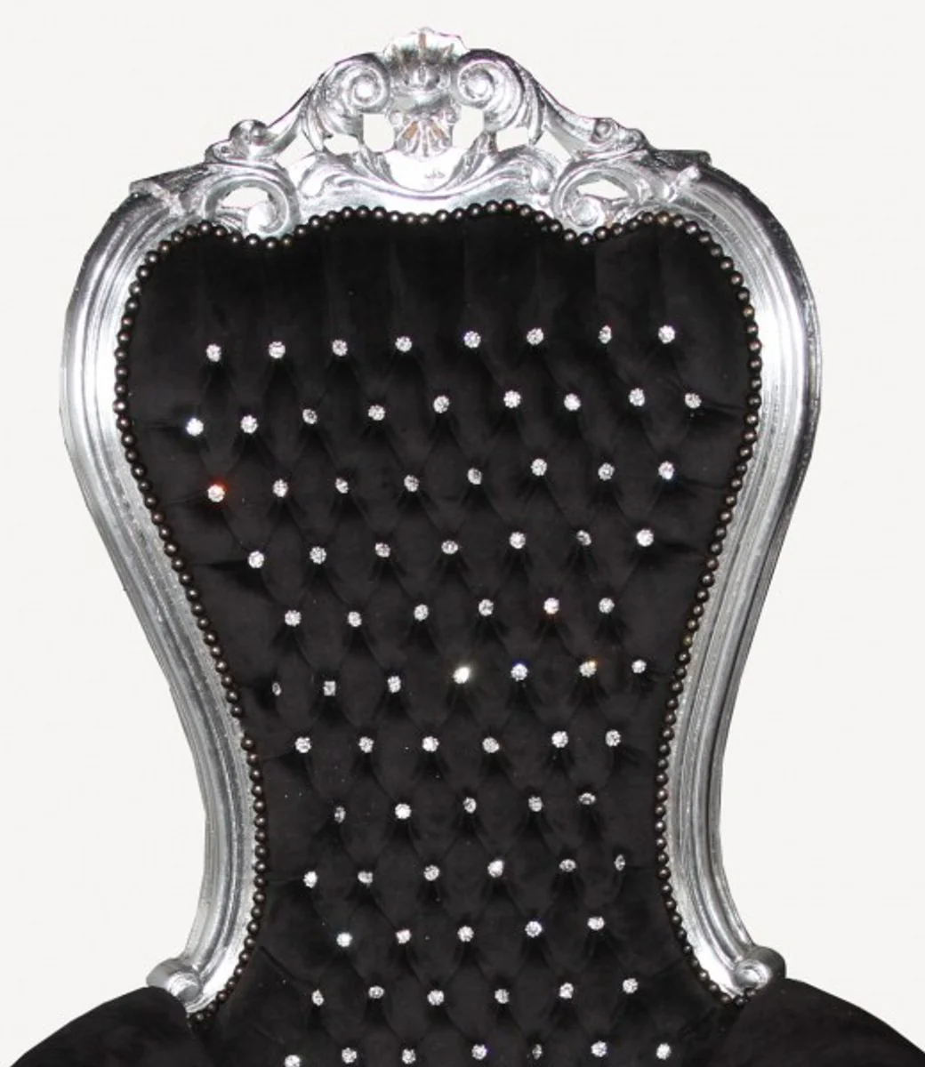 Baroque throne armchair Majestic Medium black/silver with bling bling glitter stones - giant armchair - throne chair Tron
