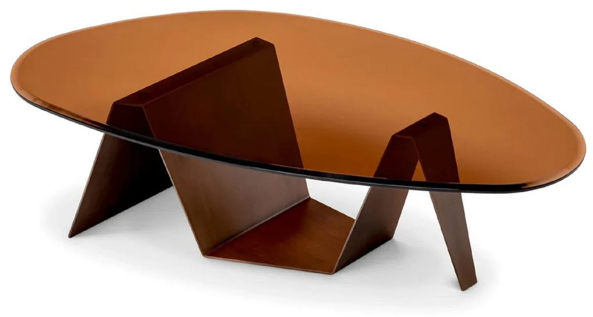 Luxury coffee table with glass top dark brass / brown 130 cm