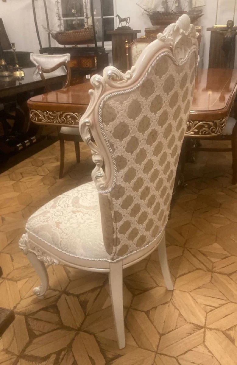 Luxury Baroque Dining Room Chair Gold / White / Cream - Magnificent Baroque Style Kitchen Chair - Luxury Dining Room Furniture in Baroque Style - Baroque Furniture - Noble & Magnificent