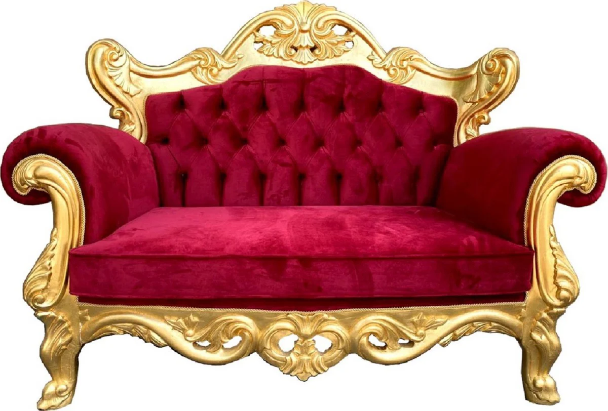 Luxury Baroque Living Room Set Bordeaux Red / Gold - 1 Baroque Sofa & 2 Baroque Armchairs - Living Room Furniture in Baroque Style - Noble & Magnificent