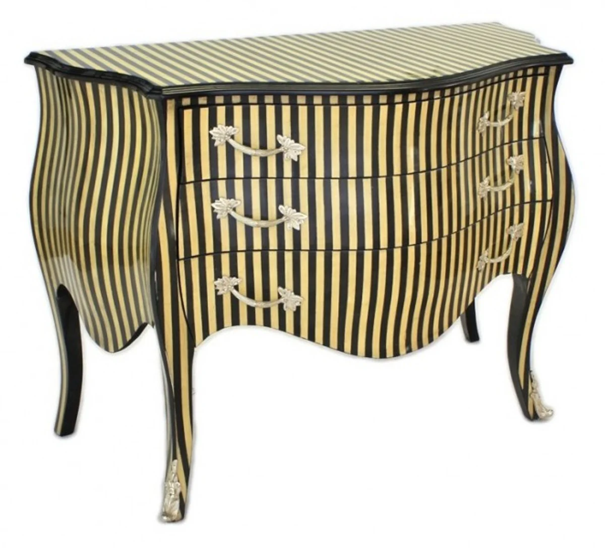 Baroque chest of drawers stripes cream / black - handmade from solid wood - limited edition