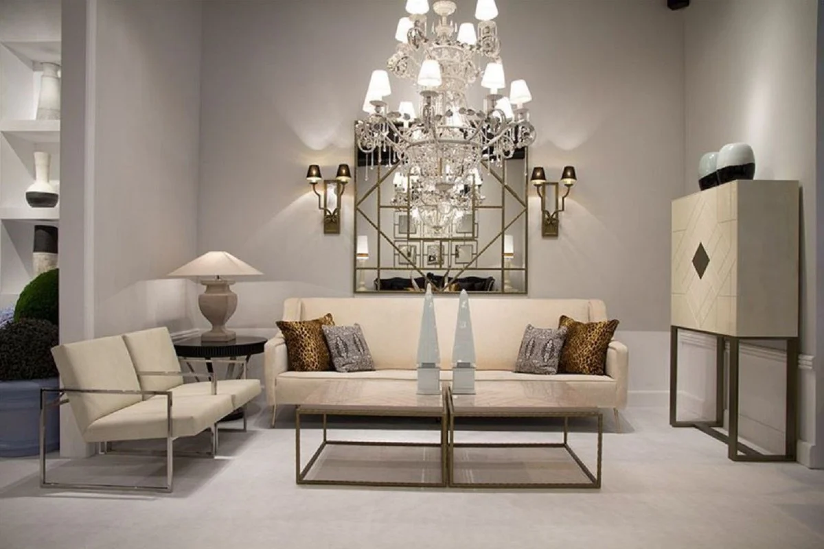 Designer living room cabinet cream / brass 100 x 40 x H. 180 cm - living room furniture - luxury quality