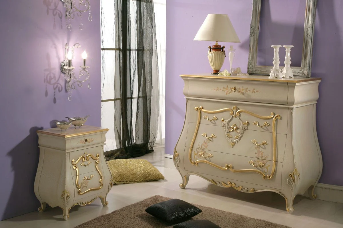Luxury Baroque chest of drawers cream / gold - Handmade solid wood chest of drawers with 4 drawers - Luxury bedroom furniture in Baroque style - Baroque furniture - Luxury quality - Made in Italy