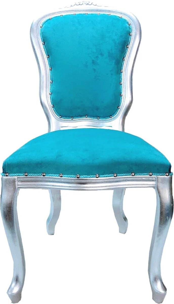 Luxury baroque dining room set Louis turquoise / silver 50 x 60 x H. 104 cm - 6 handmade dining chairs - Baroque dining room furniture - Made in Italy