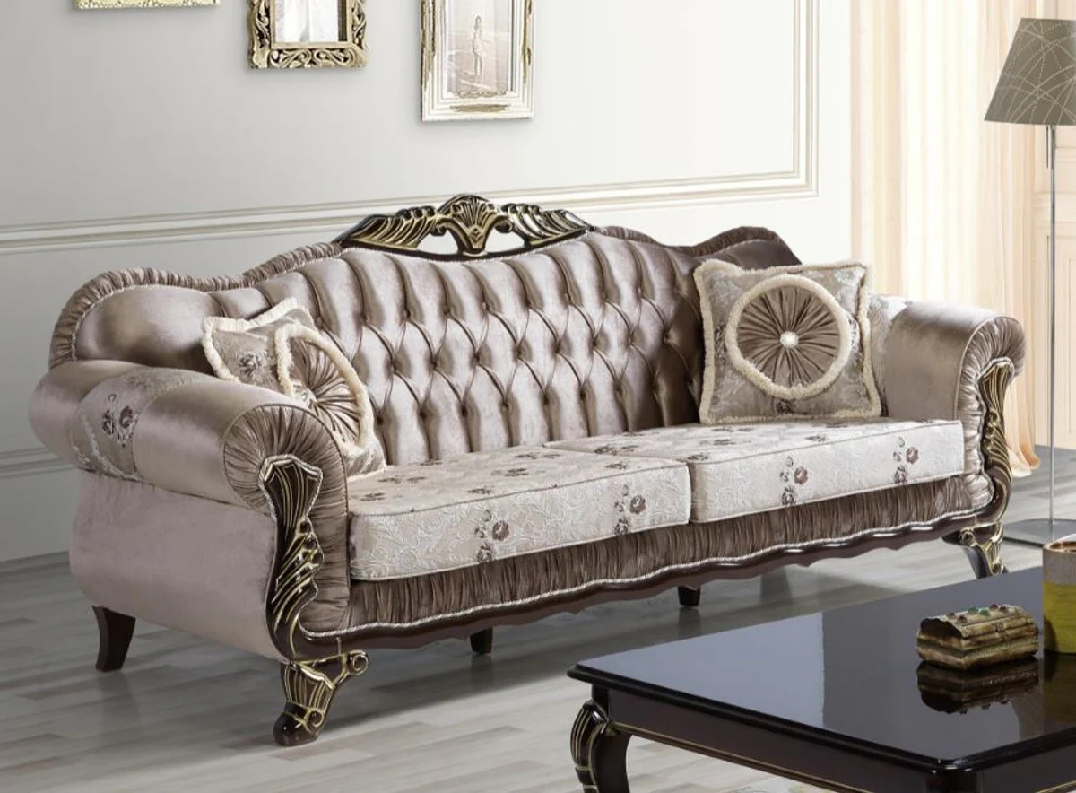 Baroque living room set brown / beige / black / gold - 2 sofas & 2 armchairs & 1 coffee table - living room furniture in baroque style