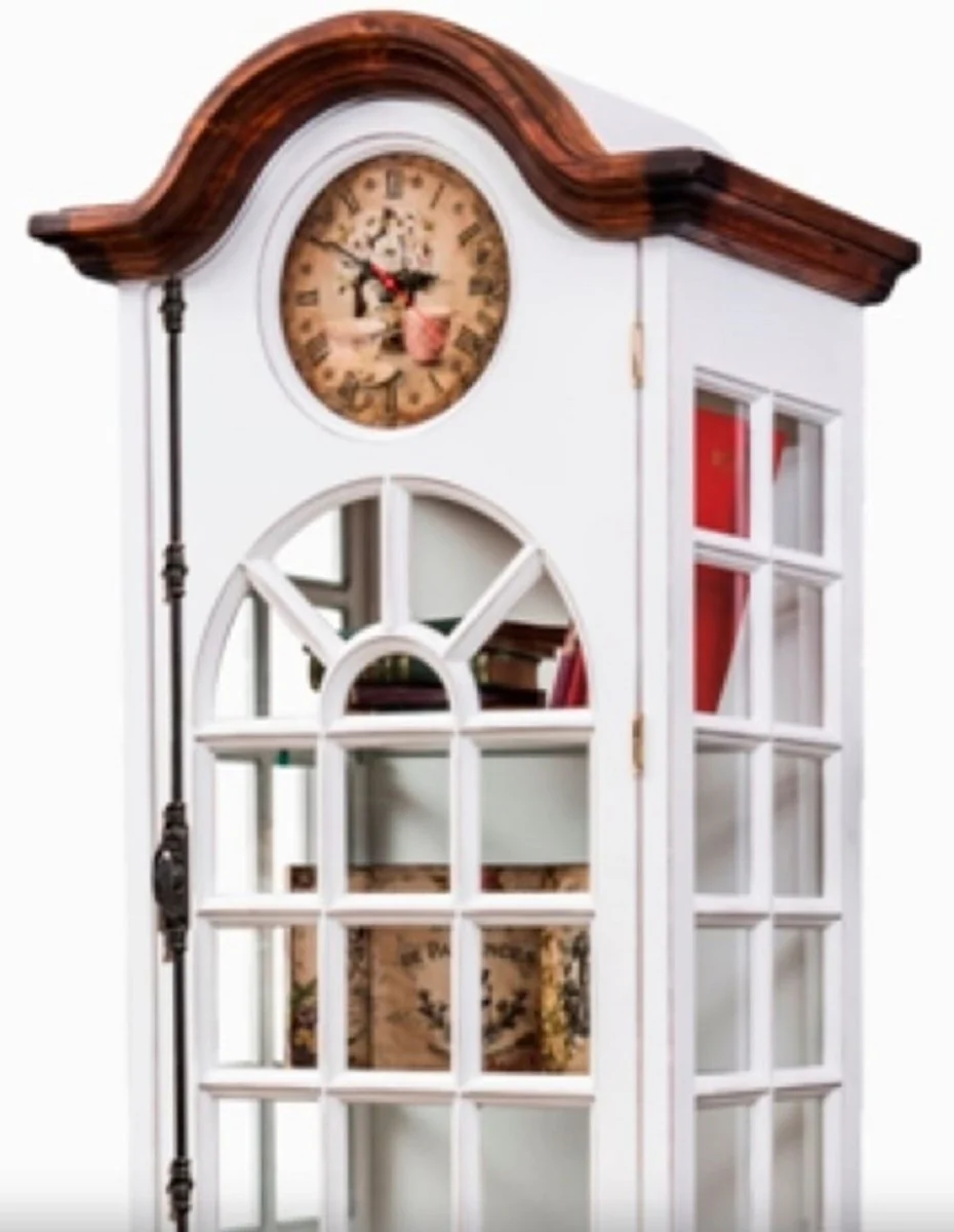 Luxury country house style cabinet with clock antique white / brown 73 x 50.5 x H. 213 cm - country house style dining room cabinet - country house style display cabinet - country house style dining room furniture