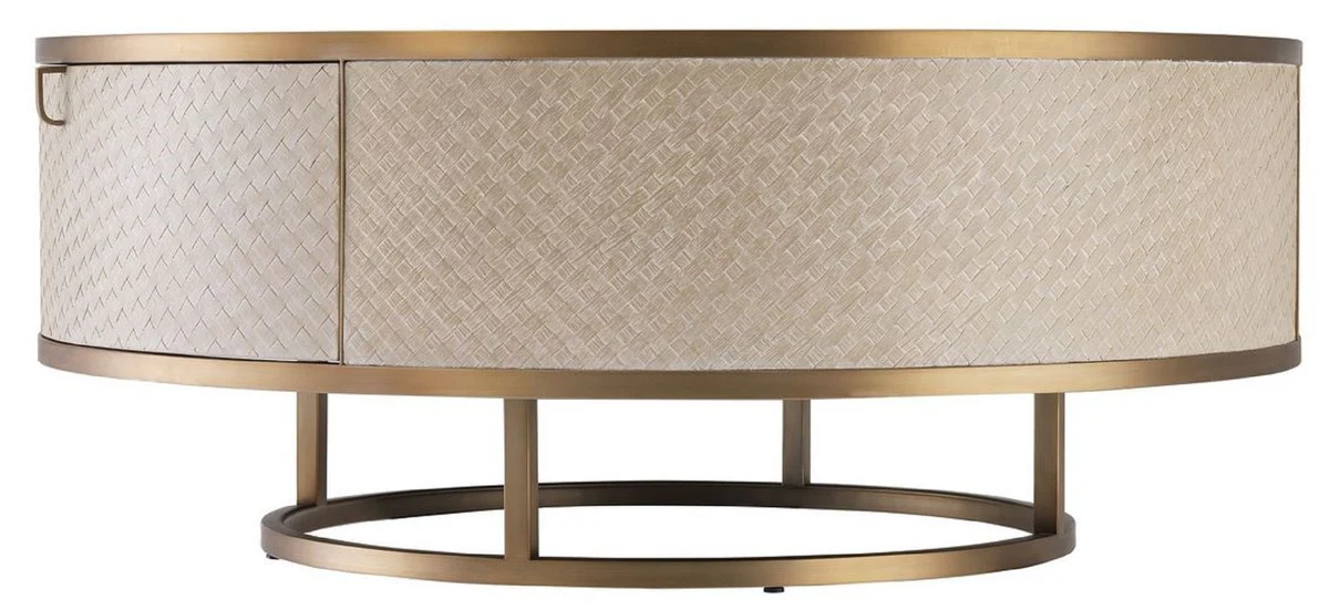 Luxury coffee table beige / brass Ø 100 x H. 40.5 cm - Round living room table with 2 drawers - Luxury living room furniture