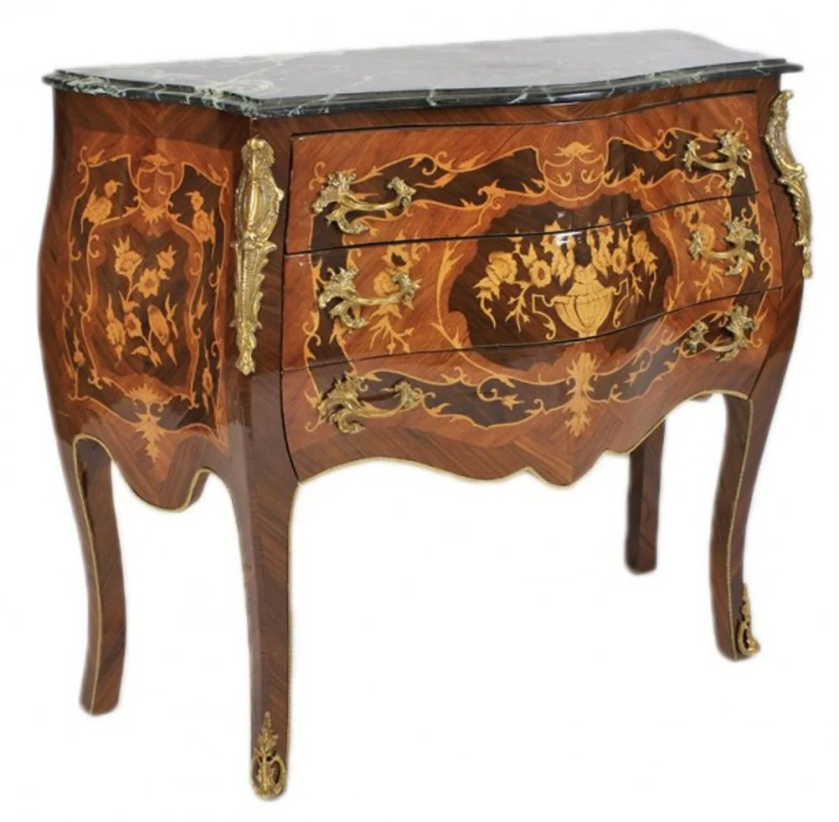 Baroque chest of drawers brown with green marble top 3 drawers - Empire chest of drawers