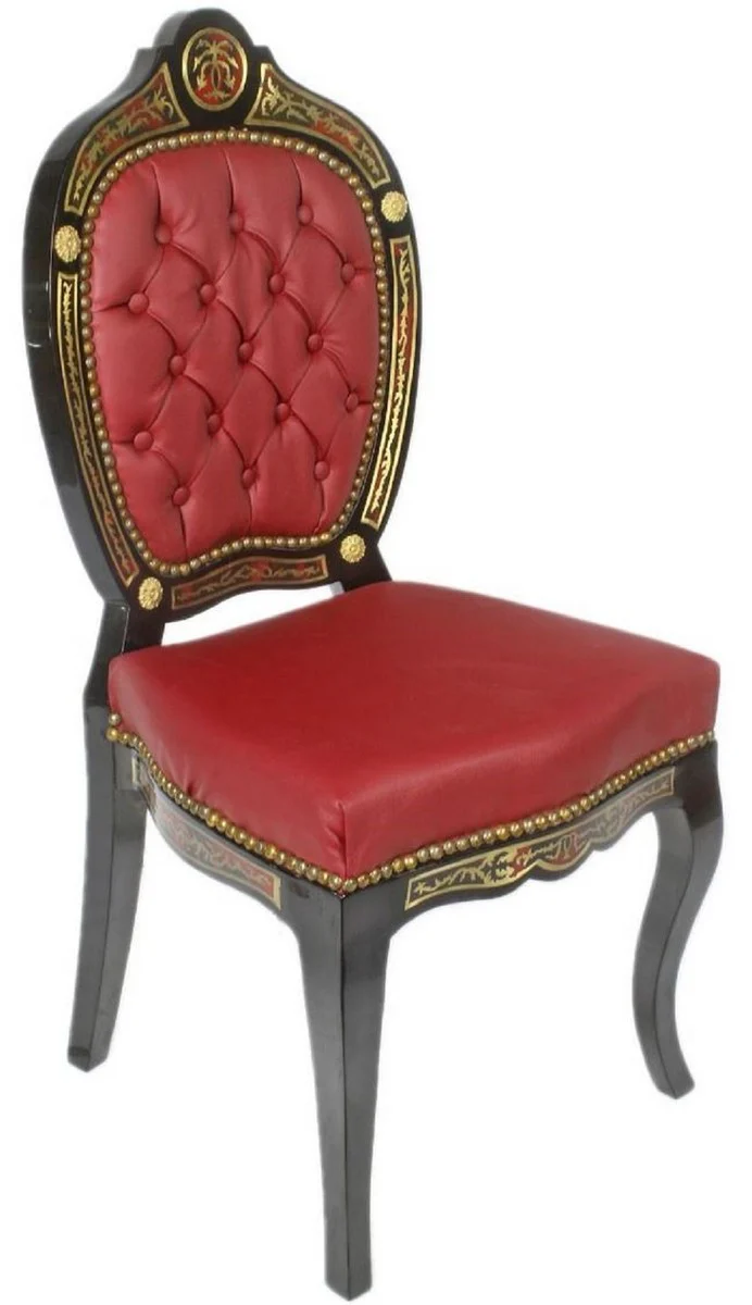 Baroque Boulle dining room chair red / black / gold 50 x 50 x H. 105 cm - Baroque dining room furniture