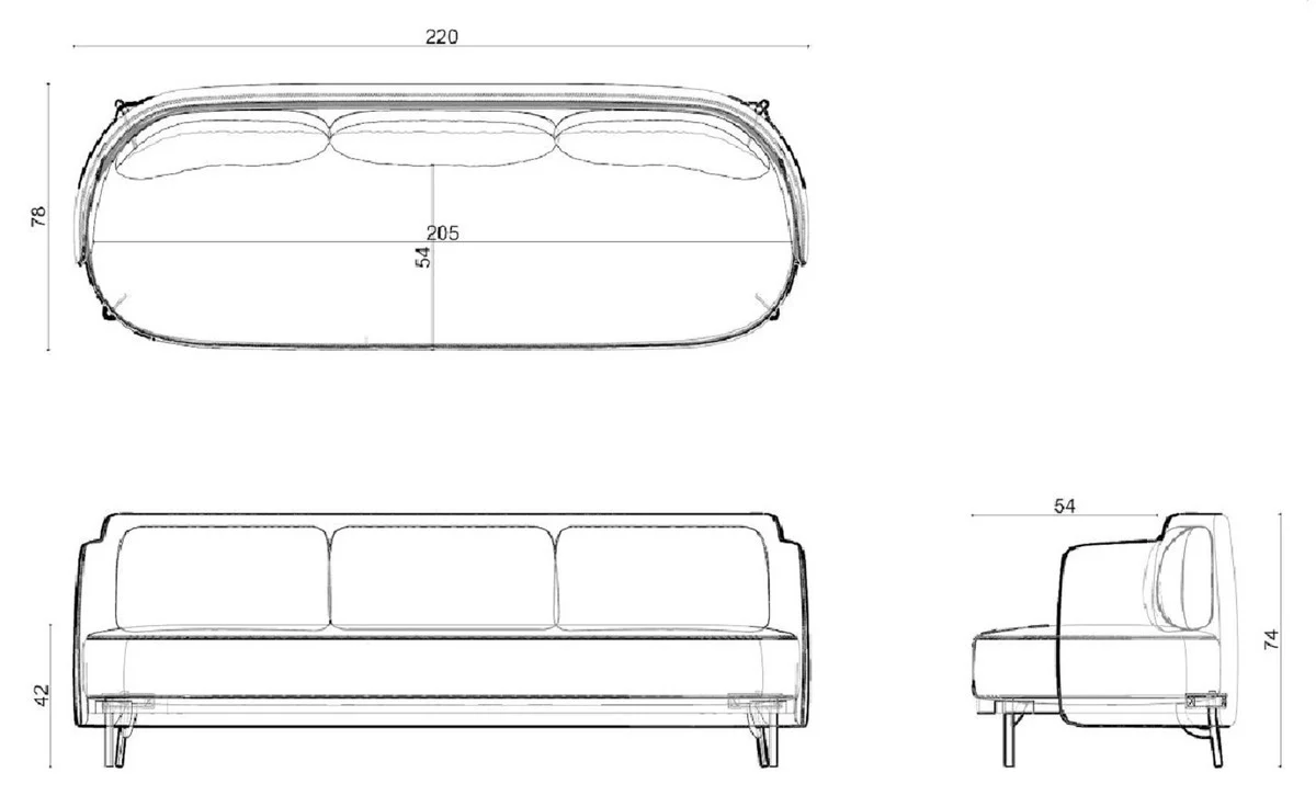 Luxury 3 seater sofa gray / bronze 220 cm - living room & hotel furniture