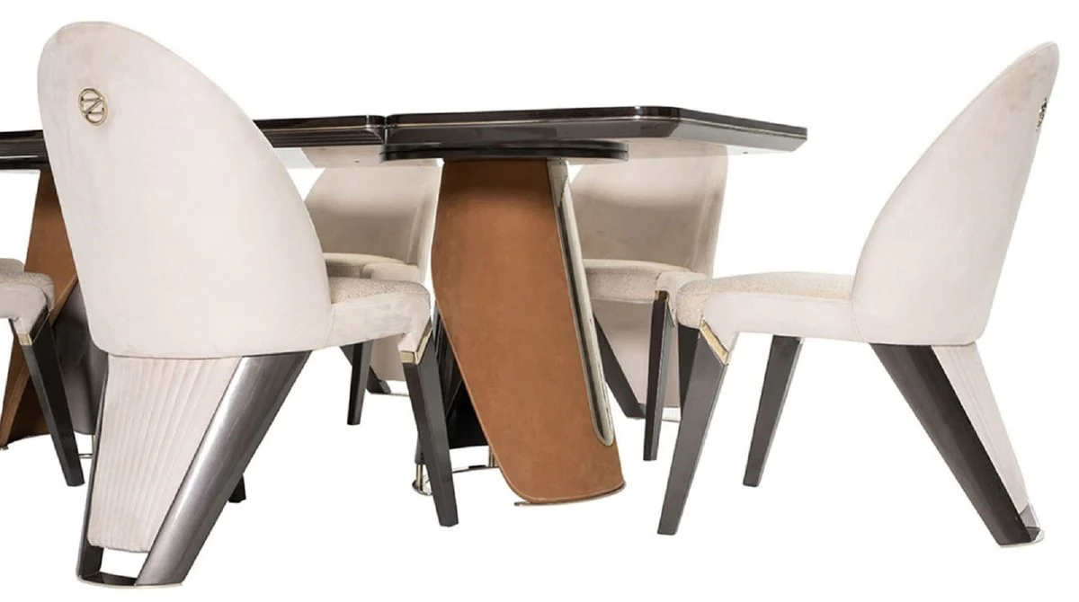 Luxury dining room set dark brown / cream / gray / light brown / gold - 1 luxury dining table & 6 luxury dining chairs - dining room furniture - luxury furniture - luxury furnishings