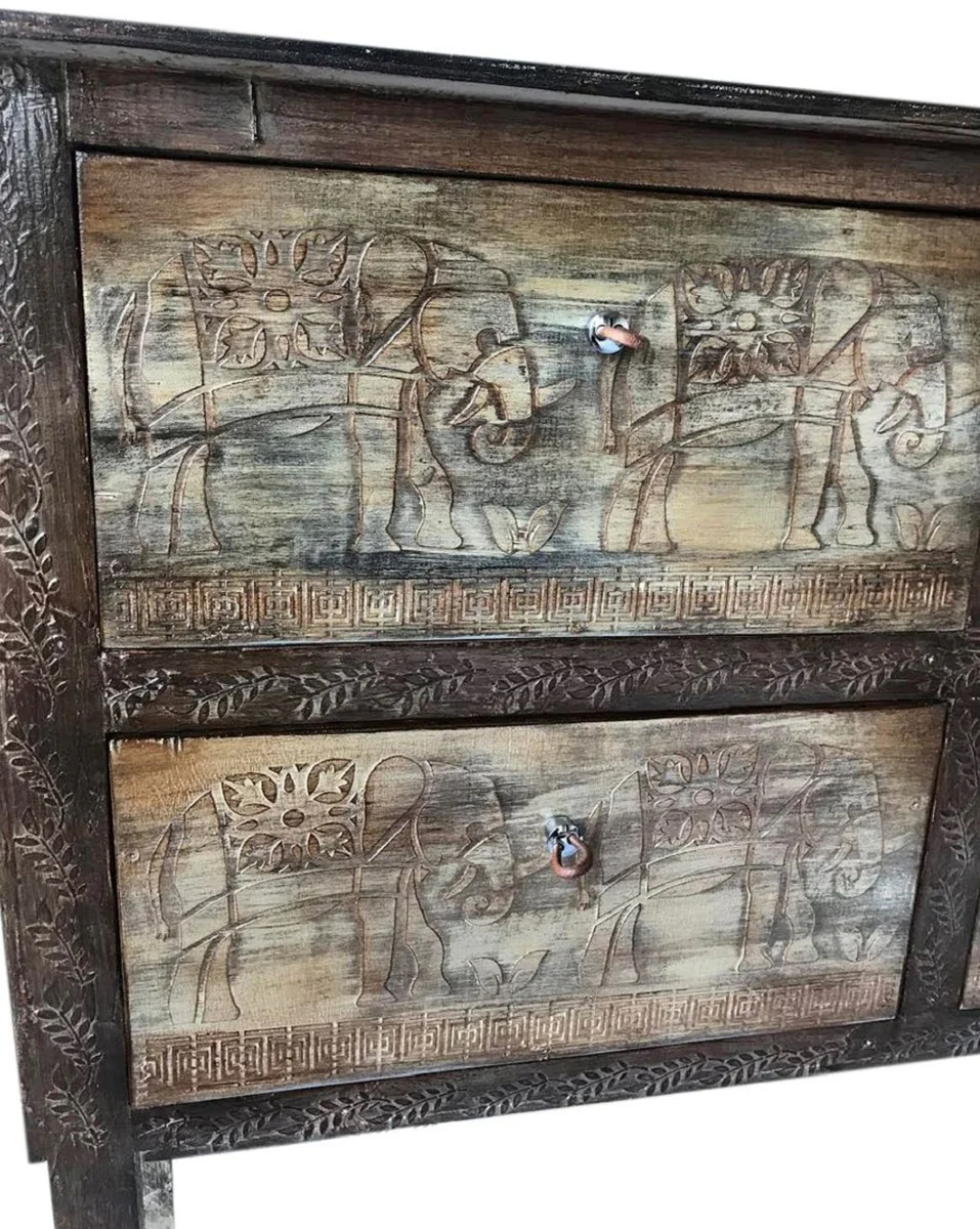 Luxury country house style chest of drawers antique dark brown - handmade solid wood cabinet with 4 drawers - country house style furniture