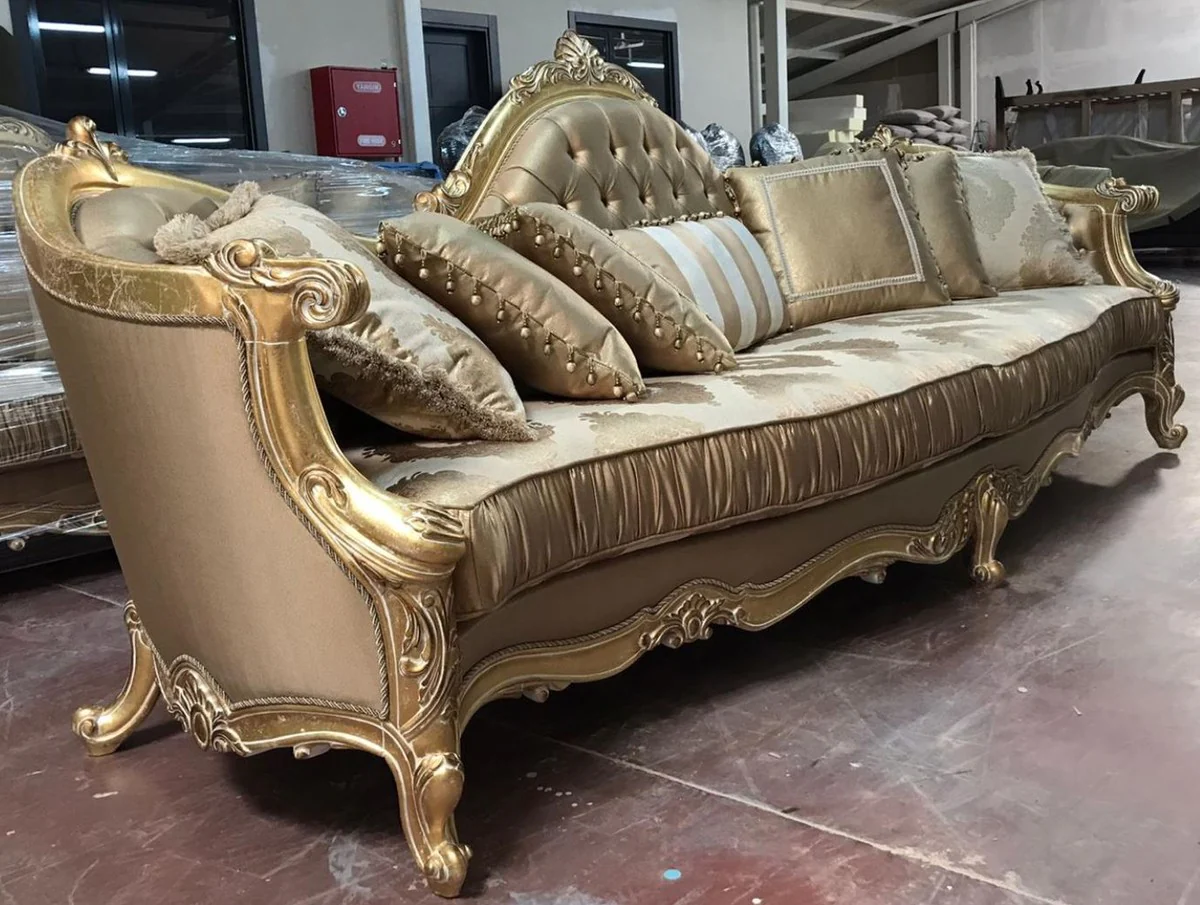 Luxury Baroque Sofa Gold 300 x 90 x H. 119 cm - Magnificent living room sofa with elegant pattern - Baroque furniture