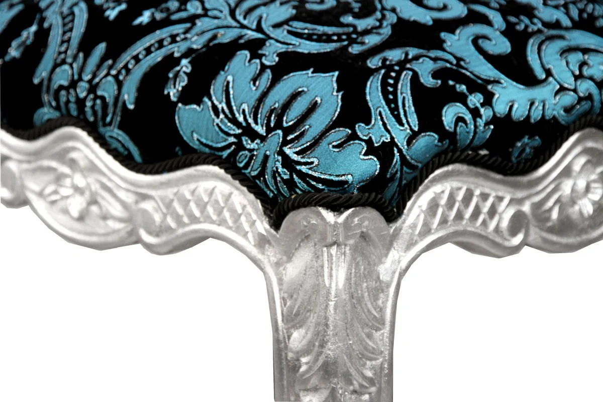 Pompöös by Luxus Baroque Stool Square Turquoise Black Pattern / Silver - Pompööser Baroque Stool designed by Harald Glööckler