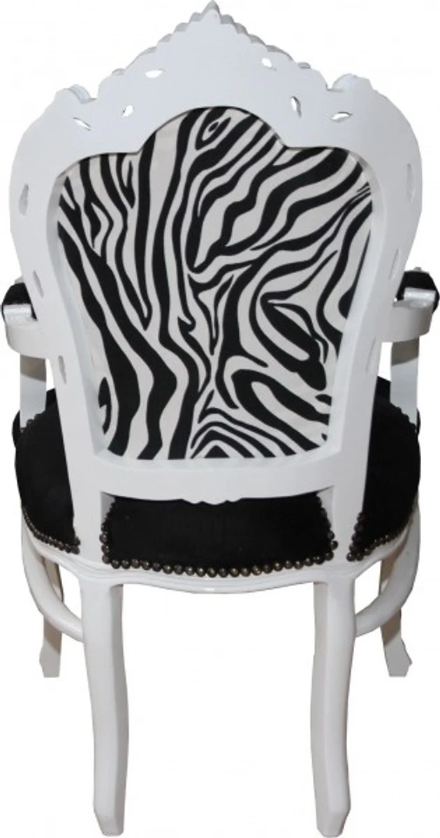 Baroque dining room chair black / zebra / white with armrests - Limited Edition