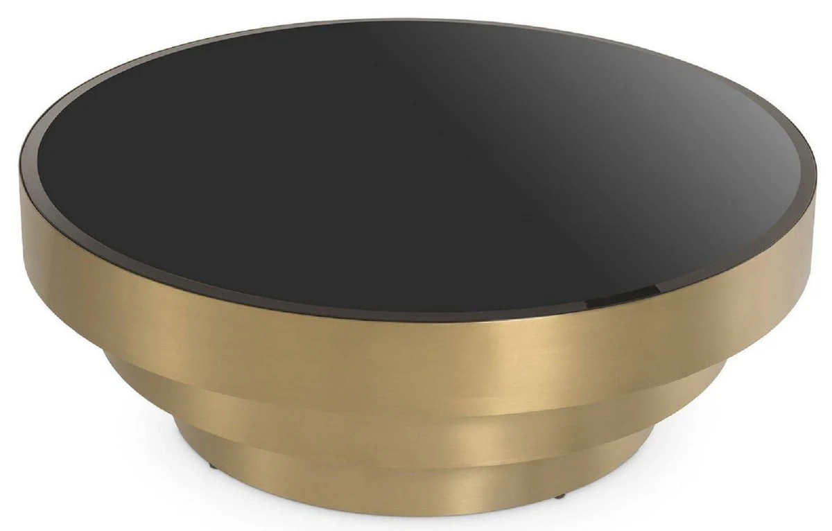 Luxury coffee table brass / black Ø 100 x H. 36 cm - Modern round stainless steel living room table with glass top - Living room furniture - Luxury furniture