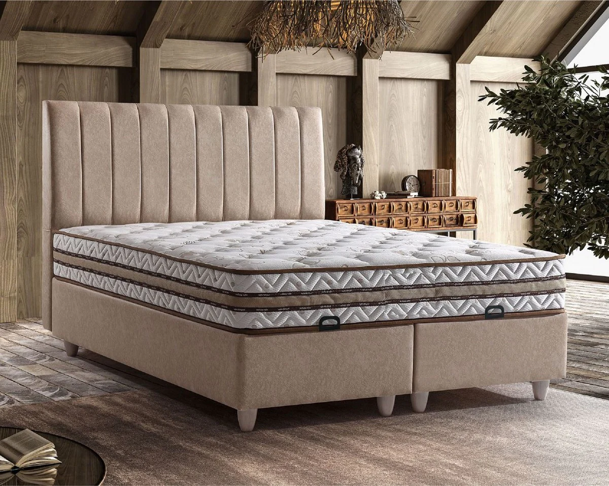 Luxury double bed beige / white - Various sizes - Solid wood bed with headboard and mattress - Bedroom furniture - Hotel furniture - Luxury furniture