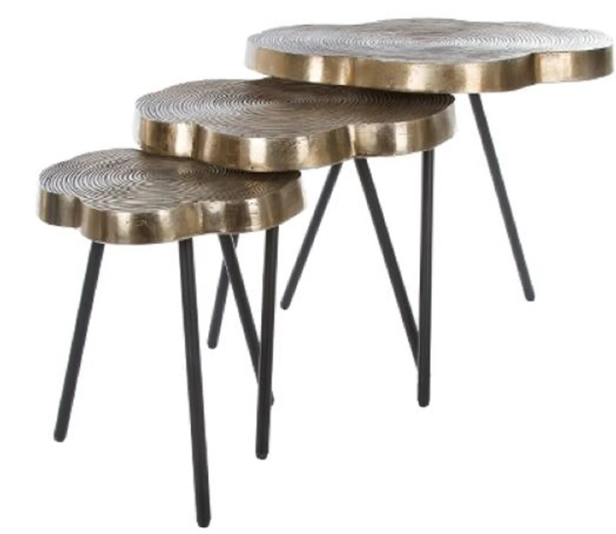 Luxury side table set bronze / black 57 x 50 x H. 52 cm - metal side tables in a tree disc design with an elaborate annual ring pattern in the table tops