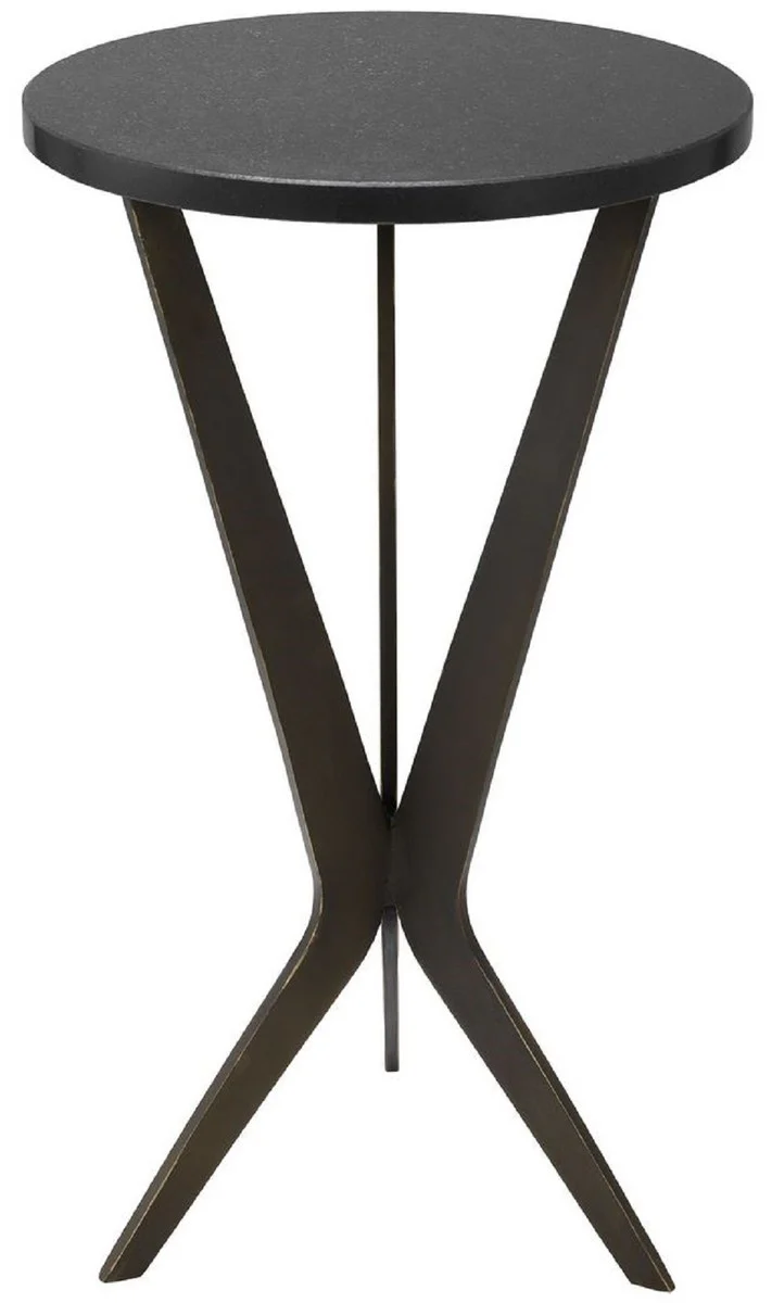 Luxury side table black / bronze Ø 30.5 x H. 52 cm - Round table with granite top and metal legs - Living room furniture - Luxury furniture