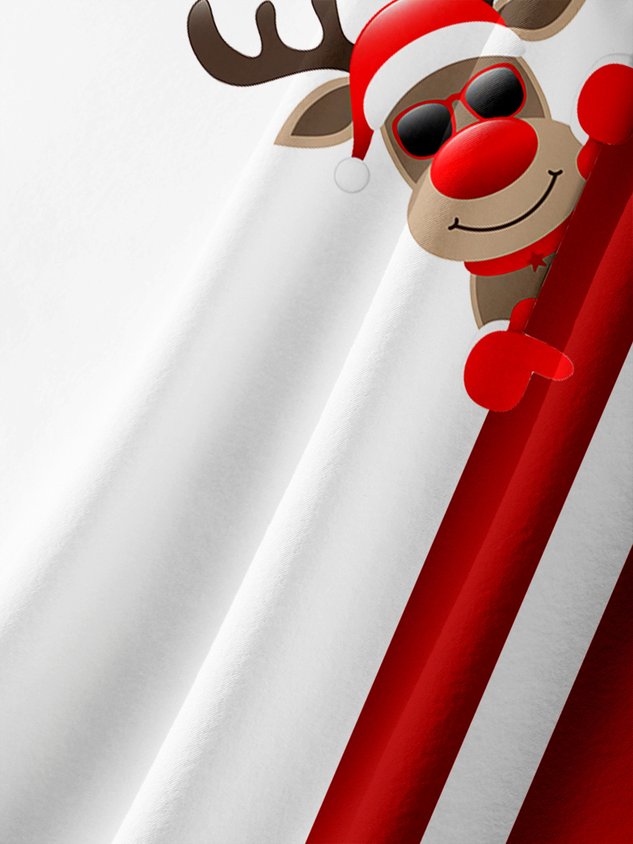 Santa Claus Christmas Deer Chest Pocket Short Sleeve Shirt