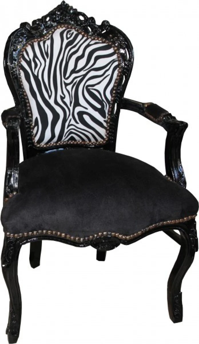 Baroque dining room chair black / zebra / black with armrests - furniture antique style