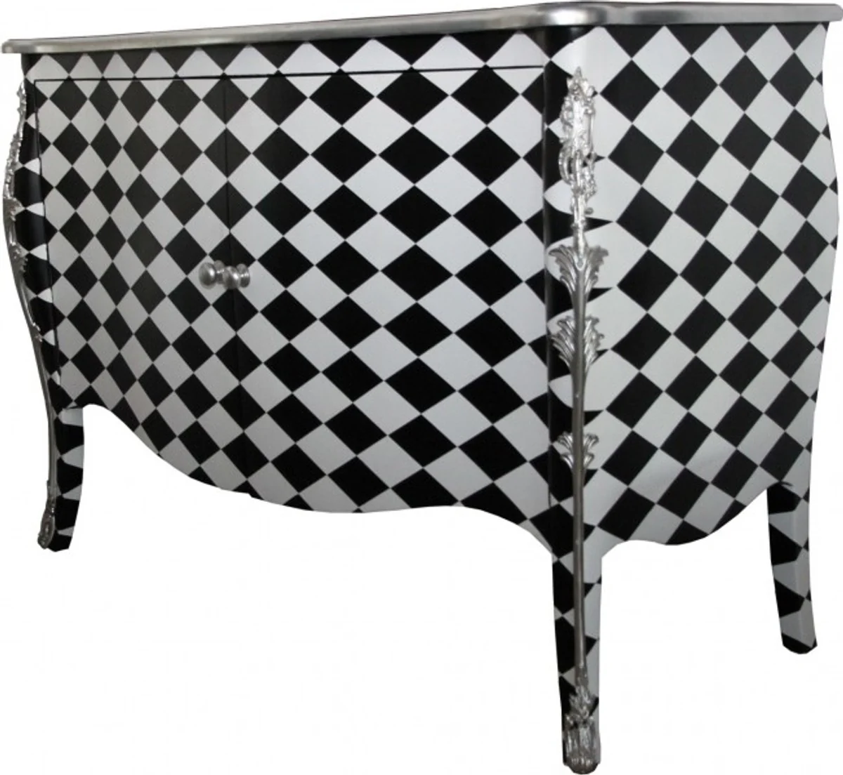 Baroque chest of drawers checkered black / white 120 cm - cabinet with 2 doors