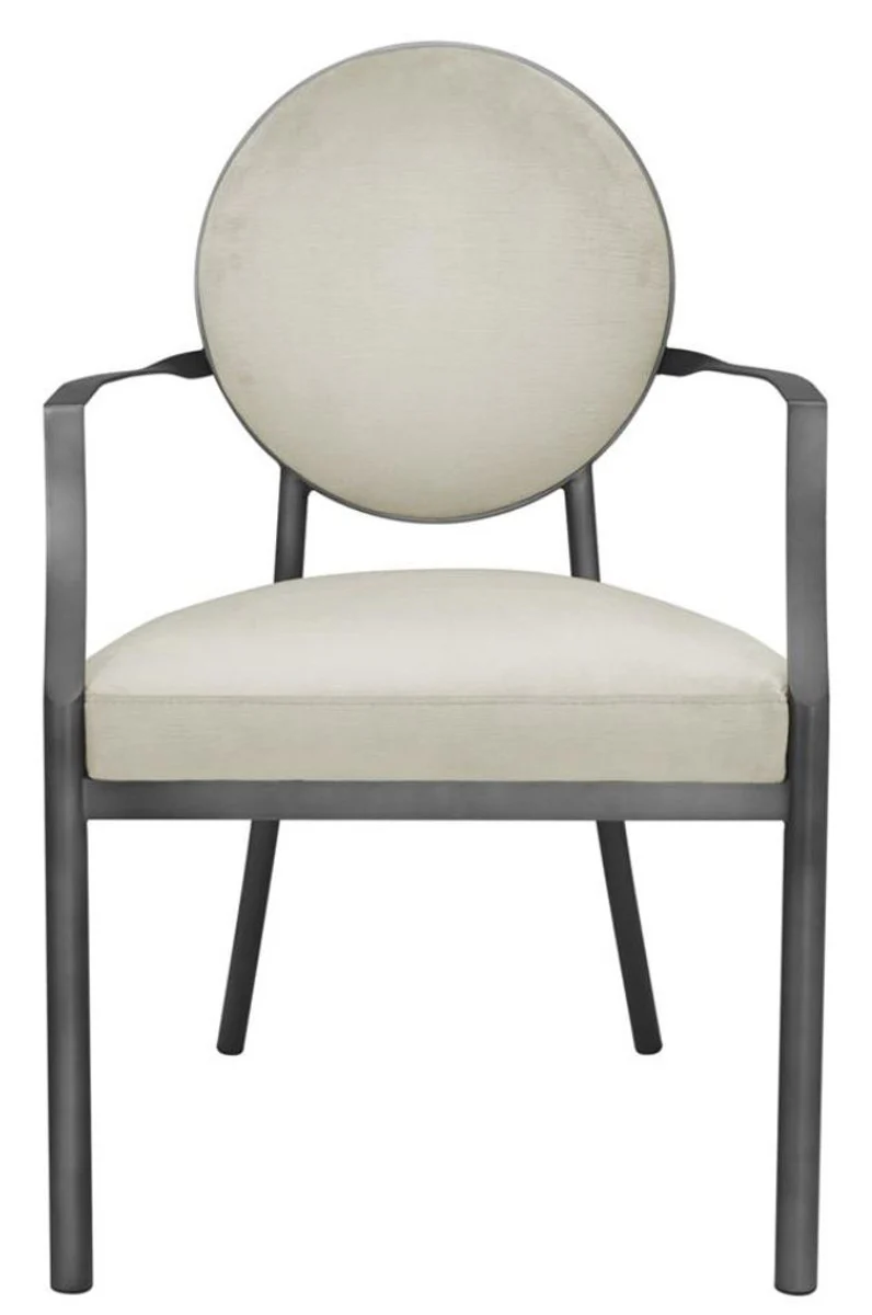 Dining room chair with armrests matt silver / light gray 60.5 x 60 x H. 91 cm - Luxury dining room furniture