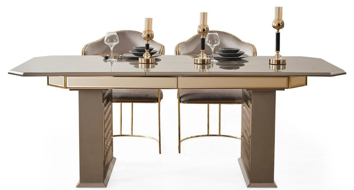 Luxury Art Deco Dining Room Set Gray / Gold - 1 Extendable Dining Table & 4 Chairs