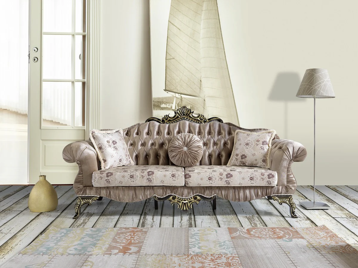 Baroque Living Room Set Brown / Beige / Black / Gold - 2 Sofas & 2 Armchairs & 1 Coffee Table - Baroque Living Room Furniture