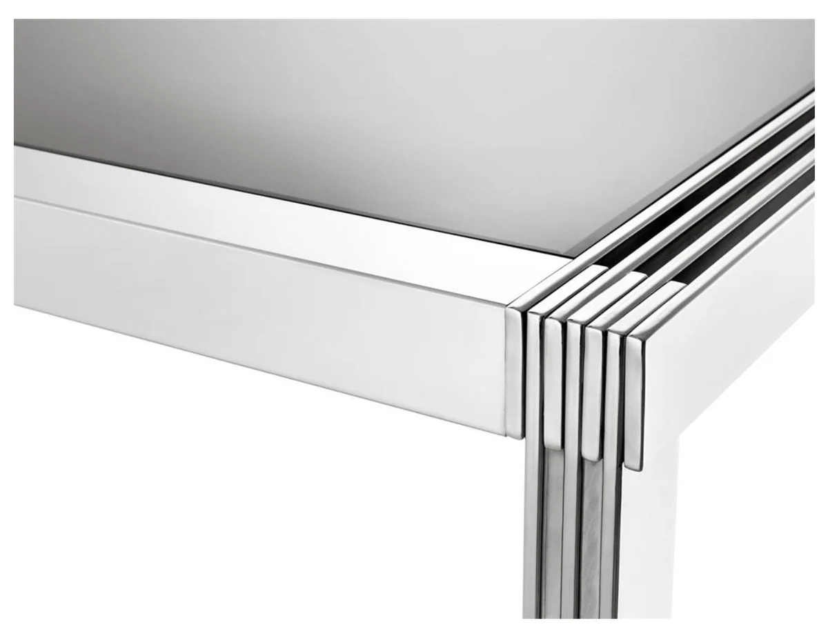 Luxury dining table in silver with smoked glass 195 x 100 x H. 78 cm - luxury quality